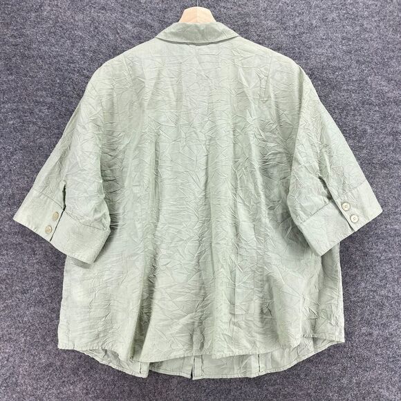 Elizabeth Shirt Women 22 Plus Gray Button Up Collared Short Sleeve Cotton Casual - Picture 2 of 8